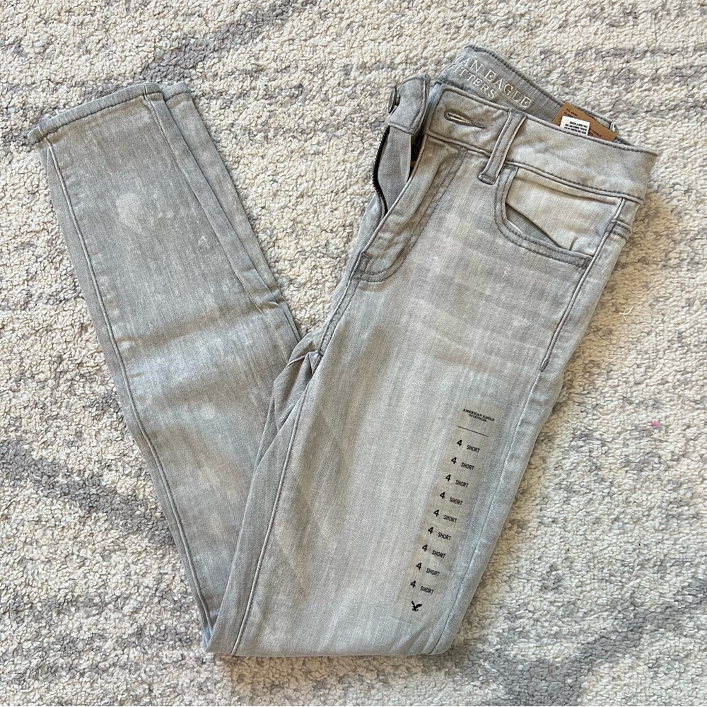 American Eagle Women’s Hi-Rise Jegging Stretch Jeans Gray Tumble Size 4 Short